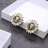 Shiny Diamond Designer Charm Earrings Sunflower Crystal Letters Studs Rhinestone Dangler Eardrop For Party Anniversary5859407