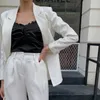 Tailleur pantalone da donna bianco primavera e autunno Elegante completo a due pezzi con fibbia singola a righe Slim Blazer Girly Abito professionale femminile 210514