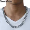 Trendsmax 316l Stainless Steel Men's Necklace, Brushed Matte Chain, Cuban Edge, Silver, 15mm Tone, Hnm18 Q0809