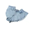 Twotwinstyle Casual Denim Shorts Saias Alta Cintura Ruffle Hem Solta Ruched Calças Curtas Feminino Moda Roupas Primavera Tide 210309