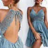 Kobiety Sexy Koronki Halter Sling Waist Party Dregant Bohemian Summer Beach Sundress X0529