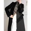 Luxury Black Woolen Overcoat Kvinnors Vinter Golden Button Tjock Loose Quilted Long Jacket Coat Högkvalitativ Ytterkläder 210608