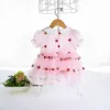 Çocuk Giyim Yaz Yeni Kız Elbise Nakış Çilek Örgü Bebek Kısa Kollu Prenses Elbise Q0716