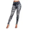 2020 женские имитация проблемных джинсовых джинсов Леггинсы с высокой талией тонкие упругие брюки карандаша Q0801