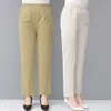 Среднего возраста и старые женщины весна белые брюки тонкие эластичные талии прямые брюки мать лодыжки длиной брюки плюс размер 5xL W2102 x0629