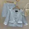 Otoño Invierno Coreano Casual Tweed Conjunto de dos piezas para mujer Crop Top Chaqueta corta de lana Abrigo + Bodycon Mini falda 2 210514