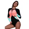 Plus Size Women's Rashguard Long Sleeve Zip Floral Print One Piece Swimsuit Swimwear Bathing Suits Monokini Bodysuit Swimming