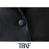 TRAF Moda Donna Ecopelle Blazer a bottone singolo Cappotto Vintage Tasche a maniche lunghe Capispalla femminile Chic Top 211122