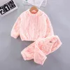 Automne Winter Children Fleece Pyjamas Flanelle chaude Sleeples filles garçons enfants solides enfants pijamas vêtements de maison de nuit 1 à 4 ans 211130