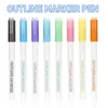 Double Line Pen, 8 Colors Glitter Marker Pen Fluorescent Outline Pens for Gift Card Writing, Drawing, DIY Art Crafts 211104