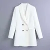 Women Spring Fashion Double Breasted Long Blazer Coat Vintage Sleeve Offlce Lady Female Outerwear Chic Veste Femme 211122