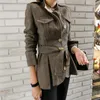 秋冬女性の軍服ウールのジャケット長袖シングルブレストサッシウーレンコートスリム厚いアウターウェア210416