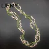 3 Strands Layered Pink Freshwater Cultured Pearl Peridot Semi-precious Stone Statement Necklace Women 75cm Long