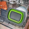 創造的な台所のシリコーンの折りたたみ式ザル果実野菜洗浄排水バスケット格納式ハンドルアクセサリー210423