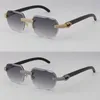 2022 New Black Buffalo Horn Sunglasses Rimless Micro-paved Diamond set Sun glasses Men Women with C Decoration Rocks Wire frame glasses male and female Vintage