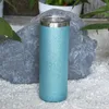 20oz sublimering Skinny Tumblers Rostfritt stål Rak Grov Glitter Skinny Cups med lock sugrör Vakuuminsatt vattenflaska dricka Kaffekopp