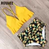 Ruhee Bikini Купальник Женщины Купальники Бикинис Комплект Push Up Купальный костюм Женский пляж Носить высокую талию Плавание с Pad 210621