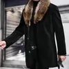 Men's Wool & Blends Men Long Woolen Coat Fur Collar Warm Male Plain Slim Casual Winter Windbreaker Jacket Autumn Fashion Top Outwear Plus Si