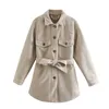 PUWD Vintage Femme Loose Sashes Manteaux de laine Chic Femelle Automne Doux Collier TurnDown Outwear Dames Poches élégantes Vestes 210928
