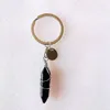 Wire Wrap Sześciokąt Prism Reiki Healing Kamień naturalny Breloki Chakra Ametyst Różowy Rose Crystal Key Pierścienie Breloczki Kobiety Mężczyźni Biżuteria