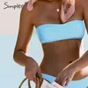 Casual ruched bikini sets Women bandeau swimwear Solid push up female swimsuit Summer beach Bathers bathing suit 210414