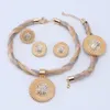 Mode Nigeriaanse Vrouw Bruiloft Crystal Sieraden Set Goud Kleur Dubai Ketting Oorbel Armband Ring Bruids Gift