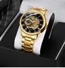 Forsining A099 Top Watch Men Mens Natual Mesh Belt Hollow Gold Gold Heleghical Severon Severon Handwatches Wrist Wristhes