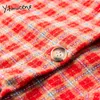 Yitimuceng xadrez blusa mulheres Botão vintage para cima camisas de manga longa colarinho em linha reta primavera preto moda tops 210601