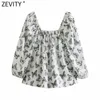 Women Vintage Square Collar Butterfly Print Casual Smock Blouse Female Chic Elastic Pleat Kimono Shirt Blusas Tops LS9080 210416