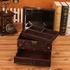 Large wooden jewelry box Vintage pattern Cosmetic case with lock Desktop dressing storage mirror 210922