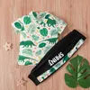 Aankomst Zomer 2-delige Baby / Peuter Dinosaurus Blad Top en Casual Broek Set voor Peuter Kleding Sets 210528