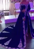 Royal Blue Kaftan Caftan Avond Formele jurken met overskirt 2022 Lange mouw Karakou Algerien Kant borduurwerk Prom-jurken