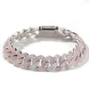 Two Tone Miami Cubaanse Link Tennis Chain Armbanden Nieuwe Mode Hip Hop Wit Roze AAA Zirconia Ice Out Kan Open Lock Mannen en vrouwen Bling CZ Rapper Sieraden Geschenken