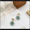 Drop Delivery 2021 Green Daisy Stud Earrings For Women Dripping Oil Petal Flower Sunflower Short Simple Fashion Jewelry Accessories C5Pnu