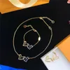 Double coeur motif Bracelet or breloque collier Design de mode ensemble de bijoux Chic lettre Bracelets pendentif colliers