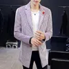 Męskie Garnitury Blazers Mężczyźni Stylowe Blazer Stripe Koreański Medium Long Homme Casual Top Coat 2021 Wiosna Wiatrówka Slim Trend Suit Kurtka