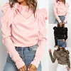 Women's Ladies Fashion Satin Tops Bow Neck Long Puff Sleeve Outwear Shirt Blouse Elegant Pleated Solid Soft Clothes Blouses & Shirts