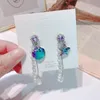 Korean Fashion Jewelry Purple Crystal Tassel Dangle Drop Earrings For Women Dainty Boucle Mujer Brincos & Chandelier