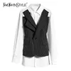 Vintage Patchwork Women Blazers Lapel Collar Long Sleeve Tunic Hit Color Striped Suits For Female Fashion 210524