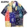 Bandana Pattern Pattern Color Block Hawaiian Camisas Férias Praia Casual Camisa de Manga Curta Tops Harajuku Blusa HE927 Men's