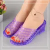 Summer Fashion Outdoor Cut Out Peep Toe Thick Heels Crystal Transparent Plastic Women Gladiator Slippers Ladies Slides