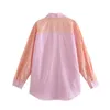Za Pasted Patchwork Luźna Koszula Kobiety Z Długim Rękawem Plus Rozmiar Luźne Koszule Wiosna Kobieta Patch Pocket Button Up Różowy Top 210602