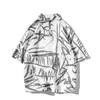 プラスサイズM-5XLメンズリネンコットンヘンリーシャツカジュアルマンダリンカラー半袖ビーチヒッピーティー絵画夏のトップスXXXXXLメンズシャツ