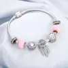 Hart Net Elephant Flower Charms Leuke Roze Crystal Kralen Armband Voor Vrouwen Hanger Armbanden Armbanden Romantische Sieraden Meisje Gift Q0719