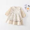 Filles de style coréen patchwork robe florale printemps automne bébé enfants mignons robes de princesse à manches longues 1-5 ans 210615