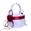 White Wedding Basket Pillow Set with Red Satin Rose Bowknot Ring Bearer Pillows and Bride Flower Girl Baskets H-5663