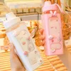 Kawaii Bear Pastel Water Bottle With 3D Sticker 700ml/900ml Plastic Travel Tea Juice Milk Portable Cute Shaker Drink Bottle Gift Y1120