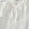 Zevity Nya Kvinnor Söt Cascading Ruffles Dekoration Casual Vit T-shirt Kvinna Chic Kortärmad Stickning Sommar Toppar T695 210419