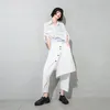 [EAM] taille haute élastique blanc bouton irrégulier Long sarouel pantalon ample femmes mode printemps automne 1DD8347 21512