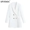Kadın moda kruvaze beyaz blazer ceket uzun kollu cepler kadın giyim şık veste femme 210420